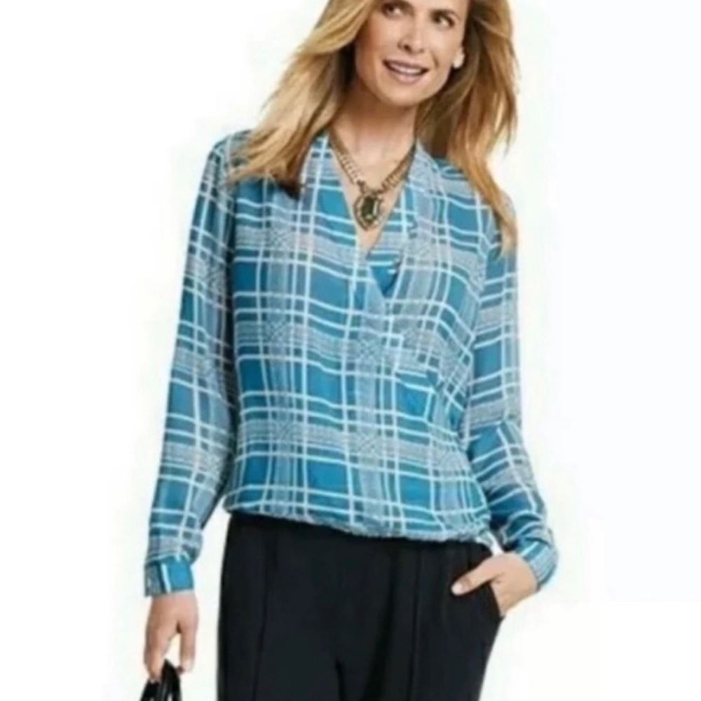 Cabi Windowpane Faux Wrap Blouse Style 3068 SZ M